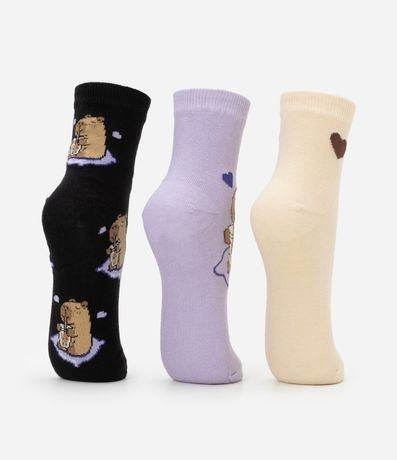 Kit 03 Medias Cano Mediano en Algodón con Estampa de Carpinchos y Milkshake 4