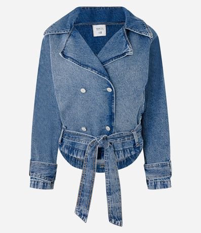 Campera Trench Coat en Jeans con Botones y Lazo 6