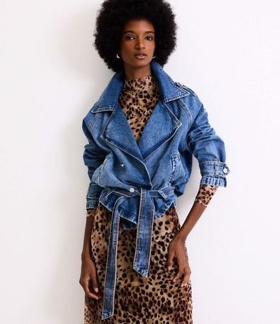 Campera Trench Coat en Jeans con Botones y Lazo 2