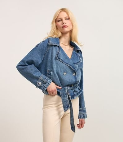 Campera Trench Coat en Jeans con Botones y Lazo 3