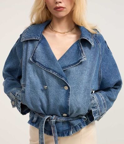 Campera Trench Coat en Jeans con Botones y Lazo 5