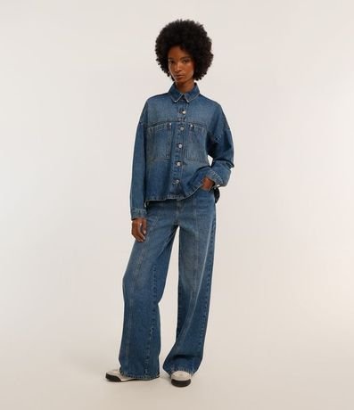 Pantalón Wide Leg en Jeans con Recorte Delantero