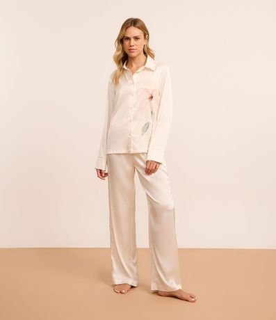 Pijama Americano Largo en Satén con Estampa de Flor 2