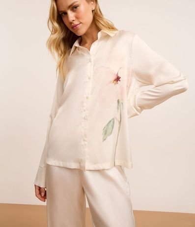 Pijama Americano Largo en Satén con Estampa de Flor 3