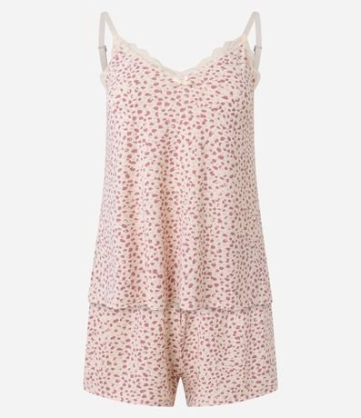 Pijama Short Doll en Microfibra con Estampa de Animal Print Leopardo