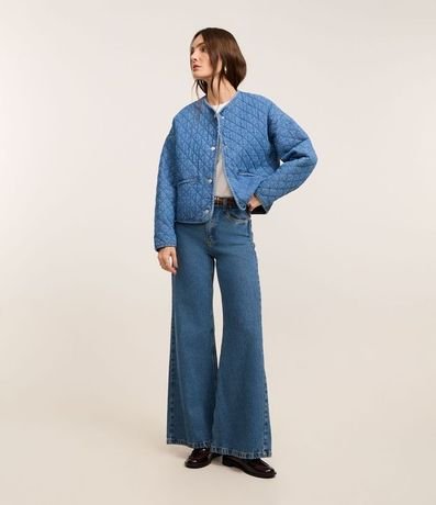 Campera Bomber en Jeans Capitoneada con Bolsillos Embutidos 2