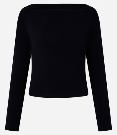 Blusa en Rib con Escote Reto y Manga Larga