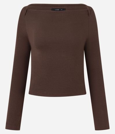 Blusa en Rib con Escote Reto y Manga Larga