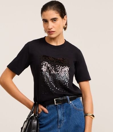 Remera Slim en Algodón con Bloco de Lentejuelas 2