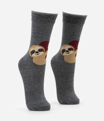 Medias Caña Alta de Algodón con Estampado de Perezosos y Corazones 3