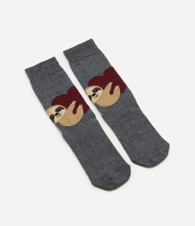 Medias Caña Alta de Algodón con Estampado de Perezosos y Corazones