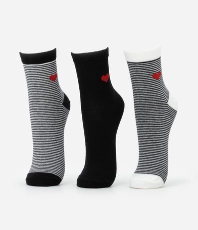Kit 03 Medias Cano Mediano en Algodón con Rayas y Corazoncito