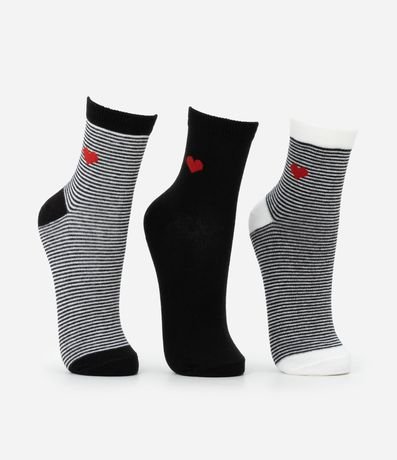 Kit 03 Medias Cano Mediano en Algodón con Rayas y Corazoncito 2