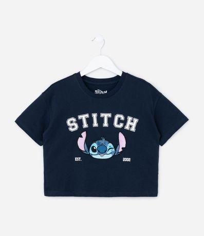 Remera corta Infantil con Bordado de Stitch - Talle 5 a 14 años