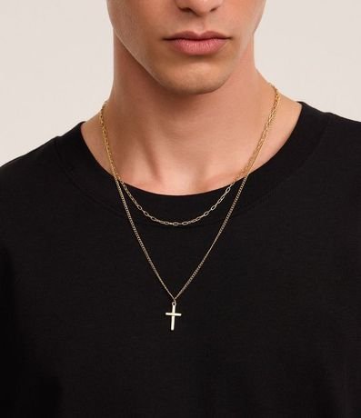 Collar Doble en Metal con Cadenas y Colgante de Cruz 4