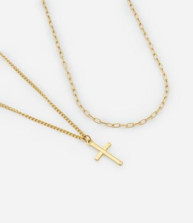 Collar Doble en Metal con Cadenas y Colgante de Cruz
