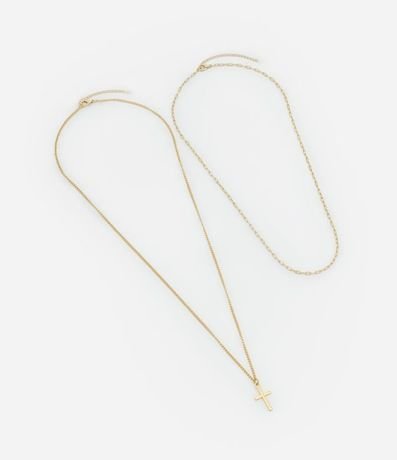 Collar Doble en Metal con Cadenas y Colgante de Cruz 3