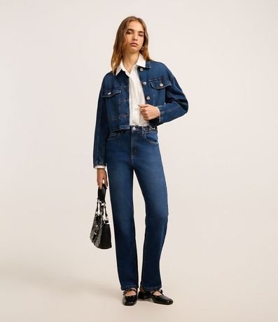 Pantalón Recto Jeans Comfort con Trabilla