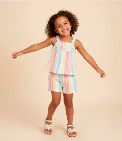 Conjunto Infantil de Rayas con Aplicaciones de Ganchillo en la Blusa  - Talle 1 a 5 años