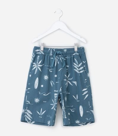 Bermuda Infantil en Sarga con Estampa Tropical - Talle 5 a 14 años