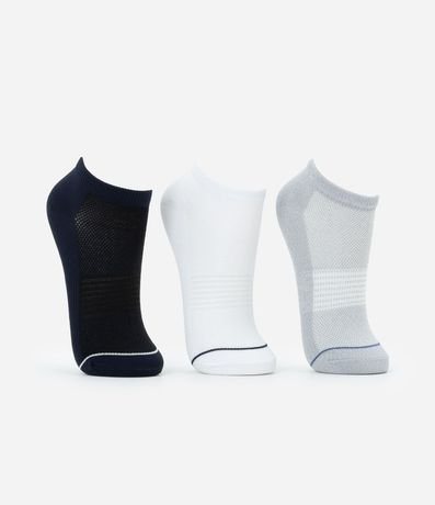 Kit 03 Medias Caña Corta Deportivas en Poliamida con Detalle de Rayas 2