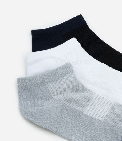 Kit 03 Medias Caña Corta Deportivas en Poliamida con Detalle de Rayas 4