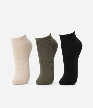 Kit 03 Medias Caña Corta Deportivas en Poliamida Acanalada