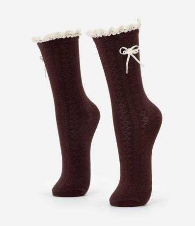 Media Caña Larga en Algodón Texturizado con Volados y Moña Aplicada