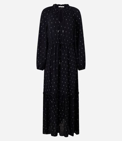 Vestido Evase Midi en Viscosa con con Detalles Contrastantes