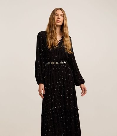 Vestido Evase Midi en Viscosa con con Detalles Contrastantes 2