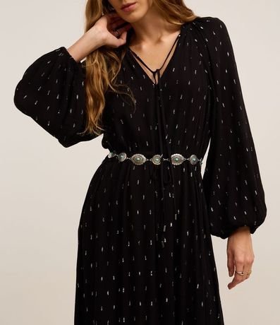 Vestido Evase Midi en Viscosa con con Detalles Contrastantes 4