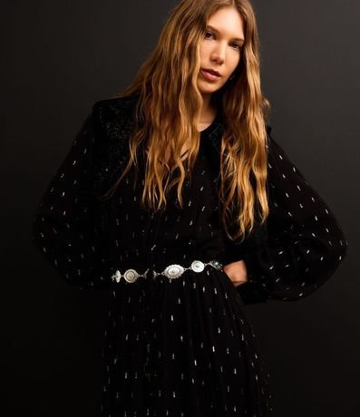 Vestido Evase Midi en Viscosa con con Detalles Contrastantes 6