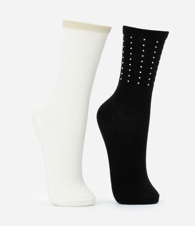 Kit 02 Medias Caña Larga en Algodón con Strass e Hilo Metalizado 2