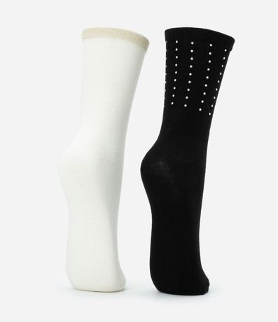 Kit 02 Medias Caña Larga en Algodón con Strass e Hilo Metalizado 3