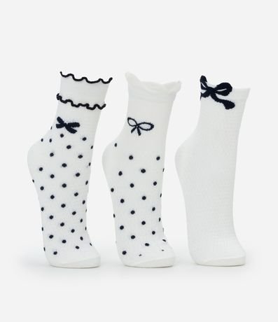 Kit 03 Medias Cano Mediano en Algodón con Estampa de Lacitos y Frufru