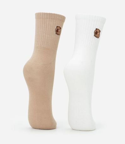 Kit 02 Medias Cano Mediano en Algodón con Mini Bordado Capivara 3