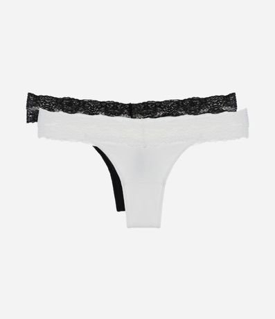 Kit 02 Bombachas Bikini Hilo en Algodón con Encaje en la Cintura