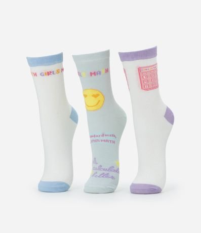 Kit 03 Medias Cano Mediano en Algodón con Estampa Girl Math 2