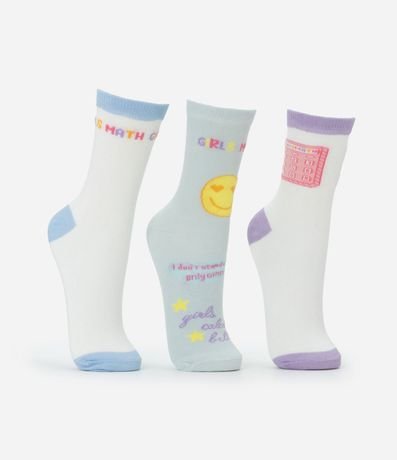 Kit 03 Medias Cano Mediano en Algodón con Estampa Girl Math 3