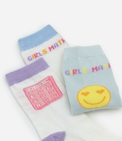 Kit 03 Medias Cano Mediano en Algodón con Estampa Girl Math