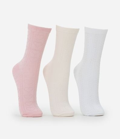 Kit 03 Medias Cano Mediano en Algodón con Textura de Corazones 2