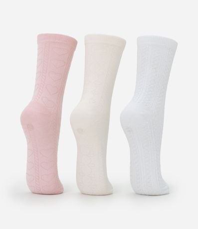 Kit 03 Medias Cano Mediano en Algodón con Textura de Corazones 3