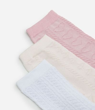 Kit 03 Medias Cano Mediano en Algodón con Textura de Corazones 4