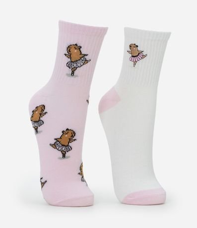 Kit 02 Medias Cano Mediano en Algodón con Bordado y Jacquard de Carpincho Bailarin