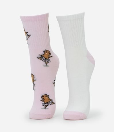 Kit 02 Medias Cano Mediano en Algodón con Bordado y Jacquard de Carpincho Bailarin 3