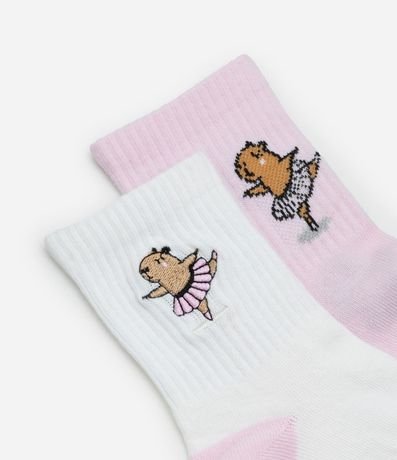 Kit 02 Medias Cano Mediano en Algodón con Bordado y Jacquard de Carpincho Bailarin 4