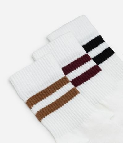 Kit 03 Medias Deportivas de Cano Mediano en Algodón con Rayas 4