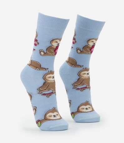 Media Caña Larga en Algodón con Estampa de Perezoso y Café 2