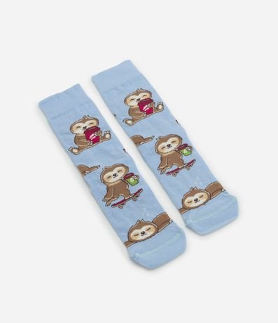 Media Caña Larga en Algodón con Estampa de Perezoso y Café 4