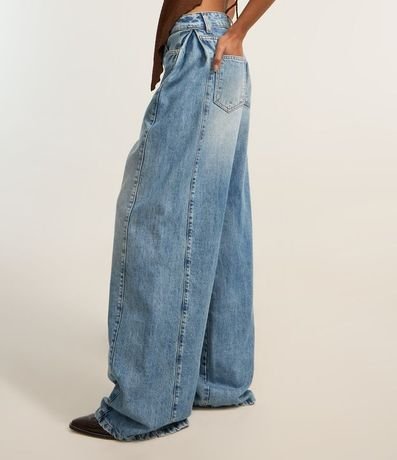Pantalón Wide Leg en Jeans con Pliegues Laterales 3